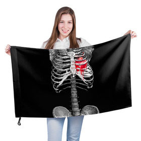 Флаг 3D с принтом Скелет с сердцем в Екатеринбурге, 100% полиэстер | плотность ткани — 95 г/м2, размер — 67 х 109 см. Принт наносится с одной стороны | halloween | skeleton | кровь | скелет | хэллоуин