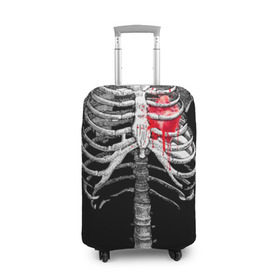 Чехол для чемодана 3D с принтом Скелет с сердцем в Екатеринбурге, 86% полиэфир, 14% спандекс | двустороннее нанесение принта, прорези для ручек и колес | halloween | skeleton | кровь | скелет | хэллоуин