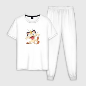 Мужская пижама хлопок с принтом Pokemon в Екатеринбурге, 100% хлопок | брюки и футболка прямого кроя, без карманов, на брюках мягкая резинка на поясе и по низу штанин
 | kat | pokemon | анимэ | кот | мяут | покемон