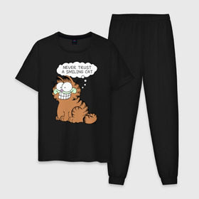 Мужская пижама хлопок с принтом Garfield Smiling Cat в Екатеринбурге, 100% хлопок | брюки и футболка прямого кроя, без карманов, на брюках мягкая резинка на поясе и по низу штанин
 | Тематика изображения на принте: garfield smiling cat гарфилд кот