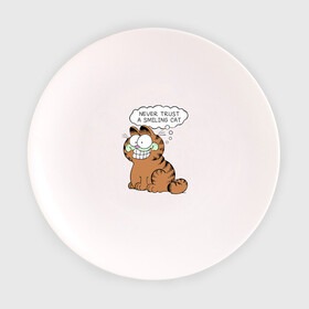 Тарелка с принтом Garfield Smiling Cat в Екатеринбурге, фарфор | диаметр - 210 мм
диаметр для нанесения принта - 120 мм | Тематика изображения на принте: garfield smiling cat гарфилд кот