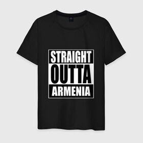 Мужская футболка хлопок с принтом Прямиком из Армении в Екатеринбурге, 100% хлопок | прямой крой, круглый вырез горловины, длина до линии бедер, слегка спущенное плечо. | Тематика изображения на принте: a | armenia | out | outta | straight | армения | армянин