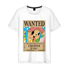 Мужская футболка хлопок с принтом Тони Тони Чоппер в Екатеринбурге, 100% хлопок | прямой крой, круглый вырез горловины, длина до линии бедер, слегка спущенное плечо. | one piece | wanted | ван пис | розыск | чоппер