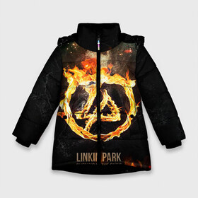 Зимняя куртка для девочек 3D с принтом Linkin Park в Екатеринбурге, ткань верха — 100% полиэстер; подклад — 100% полиэстер, утеплитель — 100% полиэстер. | длина ниже бедра, удлиненная спинка, воротник стойка и отстегивающийся капюшон. Есть боковые карманы с листочкой на кнопках, утяжки по низу изделия и внутренний карман на молнии. 

Предусмотрены светоотражающий принт на спинке, радужный светоотражающий элемент на пуллере молнии и на резинке для утяжки. | linkin park | rock | линкин парк | рок