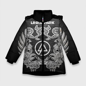 Зимняя куртка для девочек 3D с принтом Linkin Park в Екатеринбурге, ткань верха — 100% полиэстер; подклад — 100% полиэстер, утеплитель — 100% полиэстер. | длина ниже бедра, удлиненная спинка, воротник стойка и отстегивающийся капюшон. Есть боковые карманы с листочкой на кнопках, утяжки по низу изделия и внутренний карман на молнии. 

Предусмотрены светоотражающий принт на спинке, радужный светоотражающий элемент на пуллере молнии и на резинке для утяжки. | linkin park | rock | линкин парк | рок