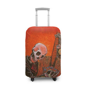 Чехол для чемодана 3D с принтом Скелет с гитарой в Екатеринбурге, 86% полиэфир, 14% спандекс | двустороннее нанесение принта, прорези для ручек и колес | гитара | скелет