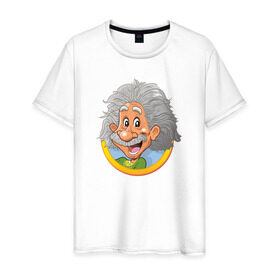 Мужская футболка хлопок с принтом Эйнштейн в Екатеринбурге, 100% хлопок | прямой крой, круглый вырез горловины, длина до линии бедер, слегка спущенное плечо. | Тематика изображения на принте: эйнштейн