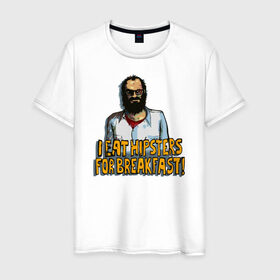 Мужская футболка хлопок с принтом Trevor the Hipster Eater в Екатеринбурге, 100% хлопок | прямой крой, круглый вырез горловины, длина до линии бедер, слегка спущенное плечо. | 