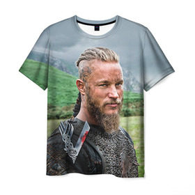 Мужская футболка 3D с принтом Рагнар Лодброк в Екатеринбурге, 100% полиэфир | прямой крой, круглый вырез горловины, длина до линии бедер | vikings | вальхалла | викинги | рагнар лодброк | сериалы
