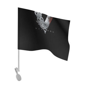 Флаг для автомобиля с принтом Эмблема Викингов в Екатеринбурге, 100% полиэстер | Размер: 30*21 см | Тематика изображения на принте: vikings | вальхалла | викинги | лого | рагнар лодброк | сериалы | эмблема