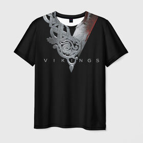 Мужская футболка 3D с принтом Эмблема Викингов в Екатеринбурге, 100% полиэфир | прямой крой, круглый вырез горловины, длина до линии бедер | vikings | вальхалла | викинги | лого | рагнар лодброк | сериалы | эмблема