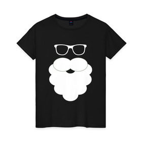 Женская футболка хлопок с принтом Дед Мороз, борода из ваты в Екатеринбурге, 100% хлопок | прямой крой, круглый вырез горловины, длина до линии бедер, слегка спущенное плечо | борода