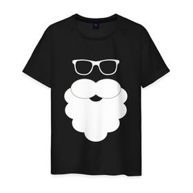 Мужская футболка хлопок с принтом Дед Мороз, борода из ваты в Екатеринбурге, 100% хлопок | прямой крой, круглый вырез горловины, длина до линии бедер, слегка спущенное плечо. | борода