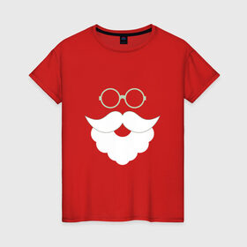 Женская футболка хлопок с принтом Дед Мороз в очках в Екатеринбурге, 100% хлопок | прямой крой, круглый вырез горловины, длина до линии бедер, слегка спущенное плечо | дед мороз | новый год | очки | санта | хипстер