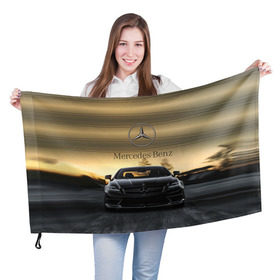 Флаг 3D с принтом Mercedes в Екатеринбурге, 100% полиэстер | плотность ткани — 95 г/м2, размер — 67 х 109 см. Принт наносится с одной стороны | amg | benz | mercedes | бенс | бенц | мерседес