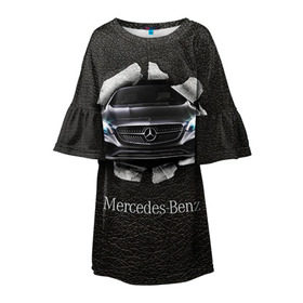 Детское платье 3D с принтом Mercedes в Екатеринбурге, 100% полиэстер | прямой силуэт, чуть расширенный к низу. Круглая горловина, на рукавах — воланы | Тематика изображения на принте: amg | benz | mercedes | бенс | бенц | кожа | мерседес