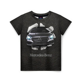 Детская футболка 3D с принтом Mercedes в Екатеринбурге, 100% гипоаллергенный полиэфир | прямой крой, круглый вырез горловины, длина до линии бедер, чуть спущенное плечо, ткань немного тянется | amg | benz | mercedes | бенс | бенц | кожа | мерседес