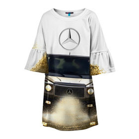 Детское платье 3D с принтом Mercedes в Екатеринбурге, 100% полиэстер | прямой силуэт, чуть расширенный к низу. Круглая горловина, на рукавах — воланы | Тематика изображения на принте: amg | benz | gelentvagen | mercedes | бенс | бенц | гелентваген | гелик | мерседес