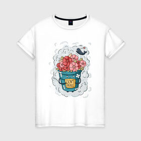 Женская футболка хлопок с принтом Не паникуй! в Екатеринбурге, 100% хлопок | прямой крой, круглый вырез горловины, длина до линии бедер, слегка спущенное плечо | автостоп | кино | небо | петунья | фильм | цветы