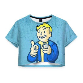 Женская футболка 3D укороченная с принтом Fallout в Екатеринбурге, 100% полиэстер | круглая горловина, длина футболки до линии талии, рукава с отворотами | boy | fallout | vault | бункер | постапокалиптические | фалаут | фаллаут | фолаут | фоллаут