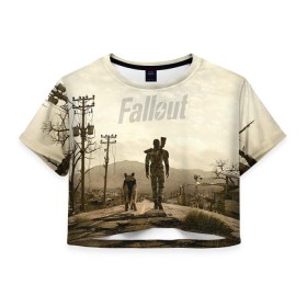 Женская футболка 3D укороченная с принтом Fallout в Екатеринбурге, 100% полиэстер | круглая горловина, длина футболки до линии талии, рукава с отворотами | fallout | бункер | постапокалиптические | фалаут | фаллаут | фолаут | фоллаут