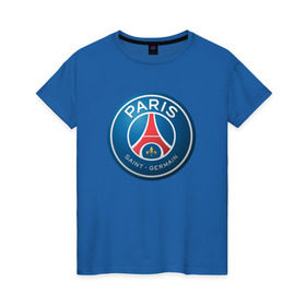 Женская футболка хлопок с принтом Paris Saint Germain в Екатеринбурге, 100% хлопок | прямой крой, круглый вырез горловины, длина до линии бедер, слегка спущенное плечо | псж