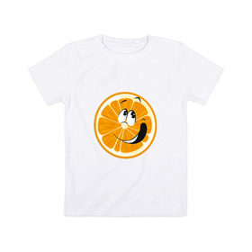 Детская футболка хлопок с принтом Веселый апельсин в Екатеринбурге, 100% хлопок | круглый вырез горловины, полуприлегающий силуэт, длина до линии бедер | апельсин | прикольная | рожа | рожица | фрукт