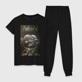 Женская пижама хлопок с принтом Fallout4 в Екатеринбурге, 100% хлопок | брюки и футболка прямого кроя, без карманов, на брюках мягкая резинка на поясе и по низу штанин | 