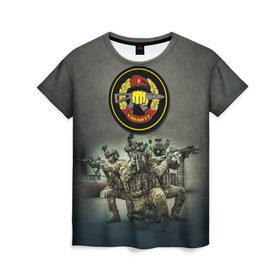 Женская футболка 3D с принтом Спецназ в Екатеринбурге, 100% полиэфир ( синтетическое хлопкоподобное полотно) | прямой крой, круглый вырез горловины, длина до линии бедер | альфа | армия | войска | гру | силовые структуры