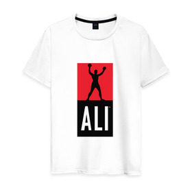 Мужская футболка хлопок с принтом Ali by boxcluber в Екатеринбурге, 100% хлопок | прямой крой, круглый вырез горловины, длина до линии бедер, слегка спущенное плечо. | muhammad ali | мухаммед али