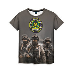 Женская футболка 3D с принтом Мотострелковые войска в Екатеринбурге, 100% полиэфир ( синтетическое хлопкоподобное полотно) | прямой крой, круглый вырез горловины, длина до линии бедер | армия | войска | мотострелки | пехота | силовые войска