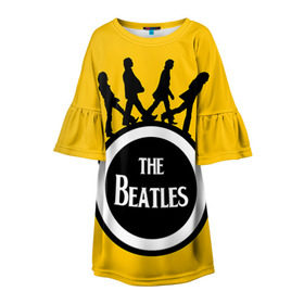 Детское платье 3D с принтом The Beatles в Екатеринбурге, 100% полиэстер | прямой силуэт, чуть расширенный к низу. Круглая горловина, на рукавах — воланы | Тематика изображения на принте: beatles | rock | the beatles | битлз | битлс | битлы | рок