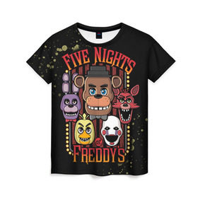 Женская футболка 3D с принтом Five Nights At Freddy`s в Екатеринбурге, 100% полиэфир ( синтетическое хлопкоподобное полотно) | прямой крой, круглый вырез горловины, длина до линии бедер | five nights at freddys | fnaf | freddy | игры | медведь | мишка | фнаф | фредди