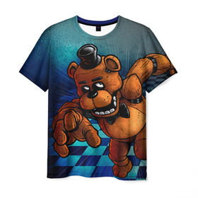Мужская футболка 3D с принтом Five Nights At Freddy`s в Екатеринбурге, 100% полиэфир | прямой крой, круглый вырез горловины, длина до линии бедер | Тематика изображения на принте: five nights at freddys | fnaf | freddy | игры | медведь | мишка | фнаф | фредди