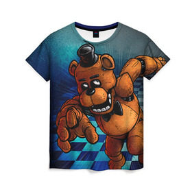 Женская футболка 3D с принтом Five Nights At Freddy`s в Екатеринбурге, 100% полиэфир ( синтетическое хлопкоподобное полотно) | прямой крой, круглый вырез горловины, длина до линии бедер | five nights at freddys | fnaf | freddy | игры | медведь | мишка | фнаф | фредди