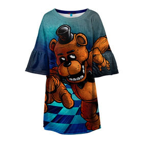 Детское платье 3D с принтом Five Nights At Freddy`s в Екатеринбурге, 100% полиэстер | прямой силуэт, чуть расширенный к низу. Круглая горловина, на рукавах — воланы | five nights at freddys | fnaf | freddy | игры | медведь | мишка | фнаф | фредди