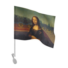 Флаг для автомобиля с принтом Леонардо да Винчи - Мона Лиза в Екатеринбурге, 100% полиэстер | Размер: 30*21 см | картина | леонардо да винчи | лиза | мона | мона лиза | художник
