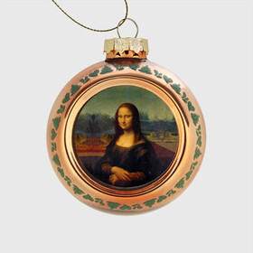 Стеклянный ёлочный шар с принтом Леонардо да Винчи - Мона Лиза в Екатеринбурге, Стекло | Диаметр: 80 мм | картина | леонардо да винчи | лиза | мона | мона лиза | художник