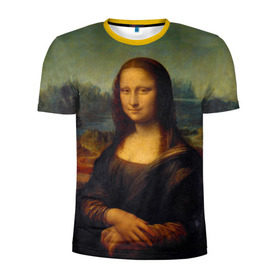 Мужская футболка 3D спортивная с принтом Леонардо да Винчи - Мона Лиза в Екатеринбурге, 100% полиэстер с улучшенными характеристиками | приталенный силуэт, круглая горловина, широкие плечи, сужается к линии бедра | картина | леонардо да винчи | лиза | мона | мона лиза | художник