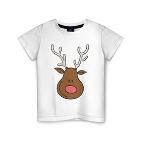 Детская футболка хлопок с принтом Улыбка оленя в Екатеринбурге, 100% хлопок | круглый вырез горловины, полуприлегающий силуэт, длина до линии бедер | милый | новый год | олень | рога | рождество | улыбка