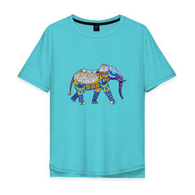 Мужская футболка хлопок Oversize с принтом Слон. Мозаика. Индия в Екатеринбурге, 100% хлопок | свободный крой, круглый ворот, “спинка” длиннее передней части | индия | мозаика | слон