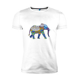 Мужская футболка премиум с принтом Слон. Мозаика. Индия в Екатеринбурге, 92% хлопок, 8% лайкра | приталенный силуэт, круглый вырез ворота, длина до линии бедра, короткий рукав | индия | мозаика | слон
