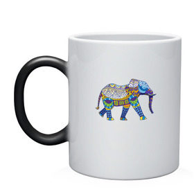 Кружка хамелеон с принтом Слон. Мозаика. Индия в Екатеринбурге, керамика | меняет цвет при нагревании, емкость 330 мл | индия | мозаика | слон