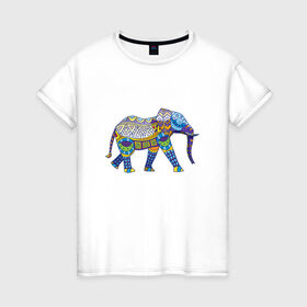 Женская футболка хлопок с принтом Слон. Мозаика. Индия в Екатеринбурге, 100% хлопок | прямой крой, круглый вырез горловины, длина до линии бедер, слегка спущенное плечо | индия | мозаика | слон