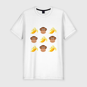 Мужская футболка премиум с принтом Обезьяна и банан в Екатеринбурге, 92% хлопок, 8% лайкра | приталенный силуэт, круглый вырез ворота, длина до линии бедра, короткий рукав | банан