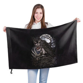 Флаг 3D с принтом Ночной охотник в Екатеринбурге, 100% полиэстер | плотность ткани — 95 г/м2, размер — 67 х 109 см. Принт наносится с одной стороны | арт | кристофер ловелл | луна | мода | ночной охотник | ночь | охотник | сердце | филин
