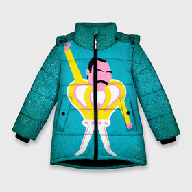 Зимняя куртка для девочек 3D с принтом Freddie Mercury в Екатеринбурге, ткань верха — 100% полиэстер; подклад — 100% полиэстер, утеплитель — 100% полиэстер. | длина ниже бедра, удлиненная спинка, воротник стойка и отстегивающийся капюшон. Есть боковые карманы с листочкой на кнопках, утяжки по низу изделия и внутренний карман на молнии. 

Предусмотрены светоотражающий принт на спинке, радужный светоотражающий элемент на пуллере молнии и на резинке для утяжки. | Тематика изображения на принте: freddie mercury | heavy metal | queen | rock | квин | куин | меркури | меркюри | рок | рок группа | фредди | фредди меркури | фредди меркьюри | фреди | фреди меркури | хэви метал