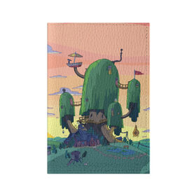Обложка для паспорта матовая кожа с принтом Adventure Time в Екатеринбурге, натуральная матовая кожа | размер 19,3 х 13,7 см; прозрачные пластиковые крепления | adventure time | время приключений | пейзаж