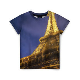 Детская футболка 3D с принтом Эйфелева башня в Екатеринбурге, 100% гипоаллергенный полиэфир | прямой крой, круглый вырез горловины, длина до линии бедер, чуть спущенное плечо, ткань немного тянется | Тематика изображения на принте: париж | эйфелева башня