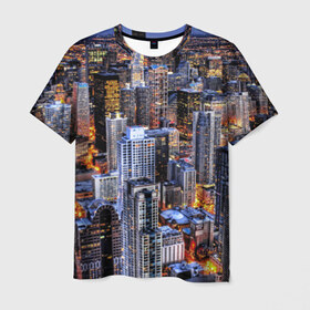 Мужская футболка 3D с принтом Вечерний город в Екатеринбурге, 100% полиэфир | прямой крой, круглый вырез горловины, длина до линии бедер | ночь | огни | пейзаж